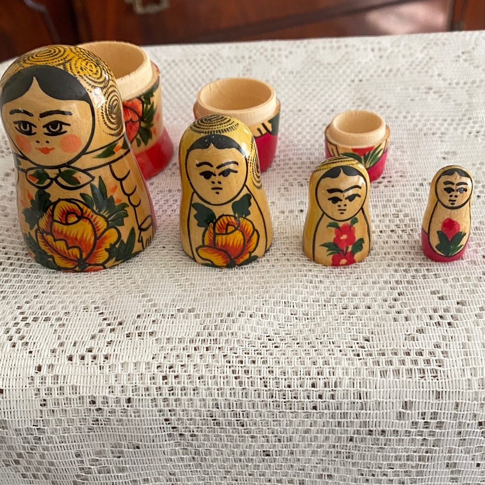 Hand-Painted Yellow Floral Matryoshka Nesting Doll Set